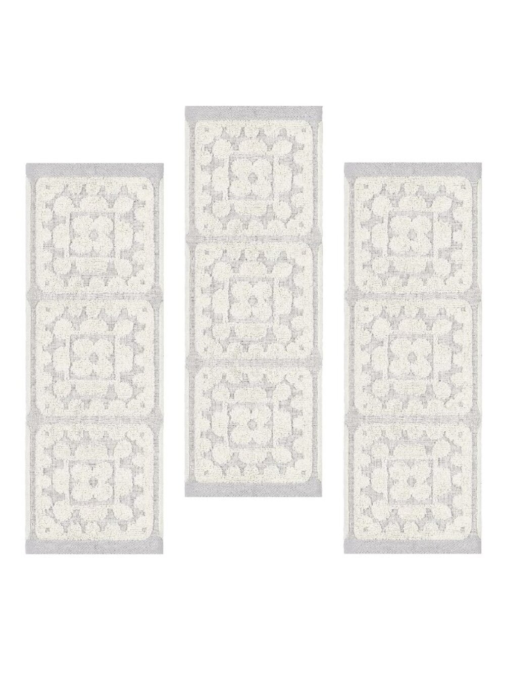 3 Wild Sage Crochet 100% Cotton 16"x26" HAND Towels in White on Microchip Gray